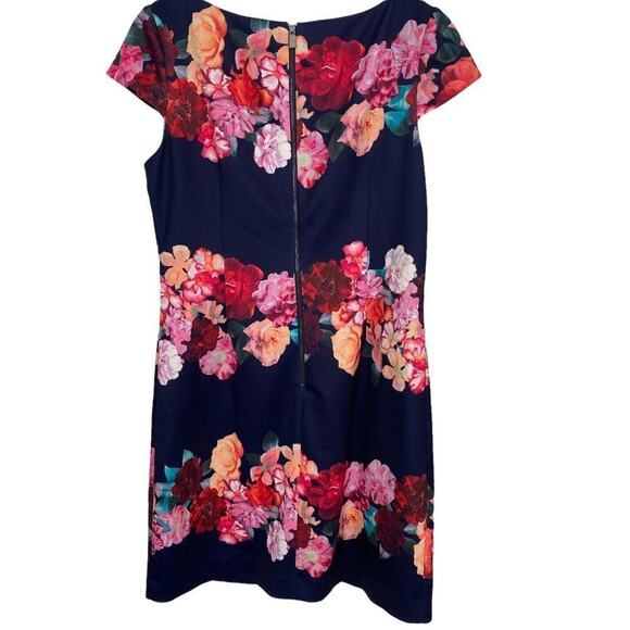 Vince Camuto Dress Women's Navy Floral Cap Sleeve  Knee Length Sz 12 - Picture 3 of 7